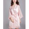 imageFlygo Womens Simulation Silk Stain Lace Bathrobes Kimono Robe Bridesmaid Robes Pajamas Sleepwear NightwearPink