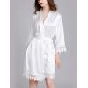 imageFlygo Womens Simulation Silk Stain Lace Bathrobes Kimono Robe Bridesmaid Robes Pajamas Sleepwear NightwearWhite