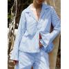 imageFlygo Womens Striped Pajama Sets 2 Piece Cotton Lounge Sets Button Down Top Straight Leg Pants with Pockets Y2K Pj SleepwearBlue