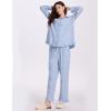 imageFlygo Womens Striped Pajama Sets 2 Piece Cotton Lounge Sets Button Down Top Straight Leg Pants with Pockets Y2K Pj SleepwearBlue