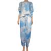 imageFlygo Womens Two Piece Pajamas Tie Dye Printed Long Sleeve Tops and Pants Joggers Sleepwear PJ Sets Nightwear LoungewearCyan