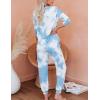 imageFlygo Womens Two Piece Pajamas Tie Dye Printed Long Sleeve Tops and Pants Joggers Sleepwear PJ Sets Nightwear LoungewearCyan