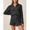 imageFlygo Womens Waffle Knit Pajama Set Long Sleeve Tops and Shorts Matching Lounge Set Loungewear SweatsuitBlack