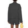 imageFlygo Womens Waffle Knit Pajama Set Long Sleeve Tops and Shorts Matching Lounge Set Loungewear SweatsuitBlack