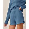 imageFlygo Womens Waffle Knit Pajama Set Long Sleeve Tops and Shorts Matching Lounge Set Loungewear SweatsuitBlue