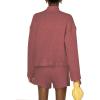 imageFlygo Womens Waffle Knit Pajama Set Long Sleeve Tops and Shorts Matching Lounge Set Loungewear SweatsuitBrickred