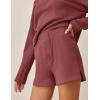 imageFlygo Womens Waffle Knit Pajama Set Long Sleeve Tops and Shorts Matching Lounge Set Loungewear SweatsuitBrickred