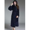 imageFlygo Womens Winter Warm Plush Flannel Long Bath Robe Sleepwear with HoodNavy