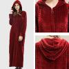 imageFlygo Womens Zip Up Hooded Bathrobe Long Plush Flannel Fleece Robe Housecoat Sleepwear Dressing GownWine Red