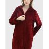 imageFlygo Womens Zip Up Hooded Bathrobe Long Plush Flannel Fleece Robe Housecoat Sleepwear Dressing GownWine Red