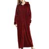 imageFlygo Womens Zip Up Hooded Bathrobe Long Plush Flannel Fleece Robe Housecoat Sleepwear Dressing GownWine Red