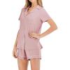 imageFlygo 2 Piece Short Nightwear Classic Short Sleeve Maternity ampamp Nursing Confinement Pajamas Pajama Set WomenPink