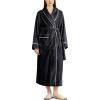 imageFlygo Long Robes for Women Plush Fleece Bathrobes Warm Winter Flannel Fluffy Bath Robe Sleepwear Housecoat Full LengthBlack