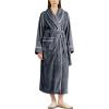 imageFlygo Long Robes for Women Plush Fleece Bathrobes Warm Winter Flannel Fluffy Bath Robe Sleepwear Housecoat Full LengthGrey