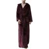 imageFlygo Mens Plush Fleece Robe with Shawl Collar Soft Warm Lightweight Hooded Spa Bath RobeWine Red