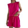 imageFlygo Women 2 Piece Outfits Crew Neck Tank Top Elastic Shorts Pajama SetsFuchsia