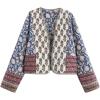 imageFlygo Women Cropped Puffer Jacket Cardigan Floral Printed Quilted Coats Lightweight Open Front Crop Padded Down Jackets01 Blue
