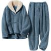 imageFlygo Women Fuzzy Warm Fleece Pajamas Sets Winter Flannel Sleepwear Fluffy Pajama Pullover Top Lounge Pants Set02 Navykangaroo Pocket