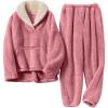 imageFlygo Women Fuzzy Warm Fleece Pajamas Sets Winter Flannel Sleepwear Fluffy Pajama Pullover Top Lounge Pants Set02 Pinkkangaroo Pocket