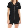 imageFlygo Women Pajamas Set Soft Button Down Sleepwear Short Sleeve Pjs Set Loungewear with PocketsBlackS