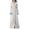 imageFlygo Womens Fuzzy Plush Long Hooded Robe Full Length Flannel Fleece Bathrobe Warm Housecoat Beige Medium