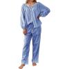 imageFlygo Womens Gingham Pajama Set 2 Piece Cotton Plaid Raglan Sleeve Button Top Straight Leg Pants Pjs Y2K Lounge Set SleepwearNavy