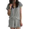 imageFlygo Womens Shorts Pajama Set Short Sleeve 2 Pieces Pajamas Sleepwear Nightwear PjsGray