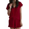 imageFlygo Womens Shorts Pajama Set Short Sleeve 2 Pieces Pajamas Sleepwear Nightwear PjsWine Red
