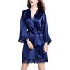 imageFlygo Womens Simulation Silk Stain Lace Bathrobes Kimono Robe Bridesmaid Robes Pajamas Sleepwear NightwearNavy
