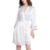 imageFlygo Womens Simulation Silk Stain Lace Bathrobes Kimono Robe Bridesmaid Robes Pajamas Sleepwear NightwearWhite