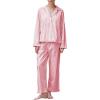 imageFlygo Womens Striped Pajama Sets 2 Piece Cotton Lounge Sets Button Down Top Straight Leg Pants with Pockets Y2K Pj SleepwearOrangered