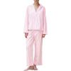 imageFlygo Womens Striped Pajama Sets 2 Piece Cotton Lounge Sets Button Down Top Straight Leg Pants with Pockets Y2K Pj SleepwearPink