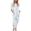 imageFlygo Womens Two Piece Pajamas Tie Dye Printed Long Sleeve Tops and Pants Joggers Sleepwear PJ Sets Nightwear LoungewearCyan
