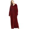 imageFlygo Womens Zip Up Hooded Bathrobe Long Plush Flannel Fleece Robe Housecoat Sleepwear Dressing GownWine Red