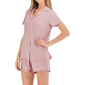 imageFlygo 2 Piece Short Nightwear Classic Short Sleeve Maternity ampamp Nursing Confinement Pajamas Pajama Set WomenPink