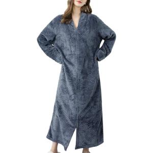 imageFlygo Adults Zip Up Warm Plush Flannel Fleece Robe Housecoat Sleepwear Dressing Gown Bathrobe for Men WomenGrey 02