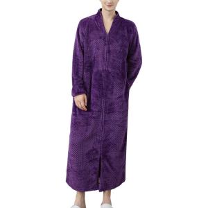 imageFlygo Adults Zip Up Warm Plush Flannel Fleece Robe Housecoat Sleepwear Dressing Gown Bathrobe for Men WomenPurple 01