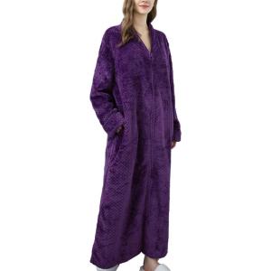 imageFlygo Adults Zip Up Warm Plush Flannel Fleece Robe Housecoat Sleepwear Dressing Gown Bathrobe for Men WomenPurple 02