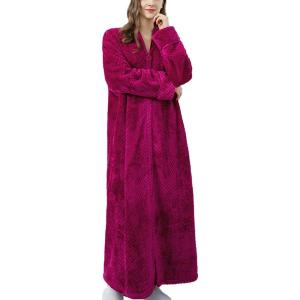 imageFlygo Adults Zip Up Warm Plush Flannel Fleece Robe Housecoat Sleepwear Dressing Gown Bathrobe for Men WomenRose Red 02