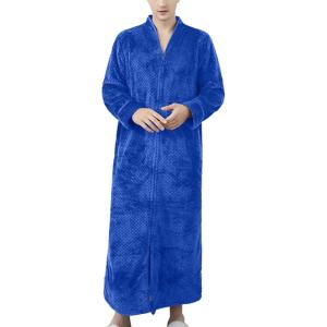 imageFlygo Adults Zip Up Warm Plush Flannel Fleece Robe Housecoat Sleepwear Dressing Gown Bathrobe for Men WomenSky Blue 01
