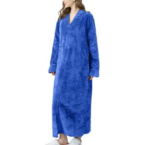 imageFlygo Adults Zip Up Warm Plush Flannel Fleece Robe Housecoat Sleepwear Dressing Gown Bathrobe for Men WomenSky Blue 02