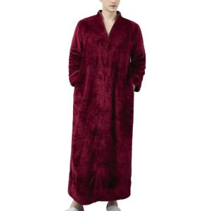 imageFlygo Adults Zip Up Warm Plush Flannel Fleece Robe Housecoat Sleepwear Dressing Gown Bathrobe for Men WomenWine Red 01
