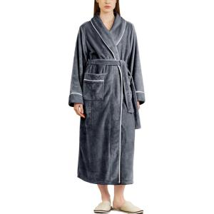 imageFlygo Long Robes for Women Plush Fleece Bathrobes Warm Winter Flannel Fluffy Bath Robe Sleepwear Housecoat Full LengthGrey
