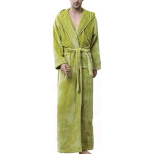 imageFlygo Mens Plush Fleece Robe with Shawl Collar Soft Warm Lightweight Hooded Spa Bath RobeGreen