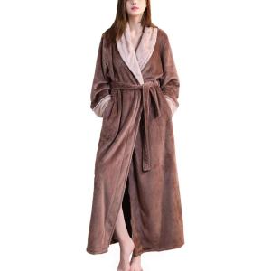 imageFlygo Womens Fleece Flannel Sleepwear Long Plush Bath RobeCoffee