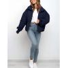 imageFlygo Winter Cropped Puffer Jacket Coats for Women 2025 Short Warm Quilted Jackets Outerwear with PocketsNavy