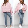 imageFlygo Winter Cropped Puffer Jacket Coats for Women 2025 Short Warm Quilted Jackets Outerwear with PocketsPink