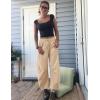 imageFlygo Womens Corduroy Pants Mid Rise Corduroy Barrel Pants Wide Leg Elastic Waist Cord Pants Casual Baggy TrousersBeigeL