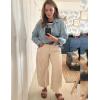 imageFlygo Womens Corduroy Pants Mid Rise Corduroy Barrel Pants Wide Leg Elastic Waist Cord Pants Casual Baggy TrousersBeigeL