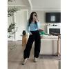 imageFlygo Womens Corduroy Pants Mid Rise Corduroy Barrel Pants Wide Leg Elastic Waist Cord Pants Casual Baggy TrousersBlack